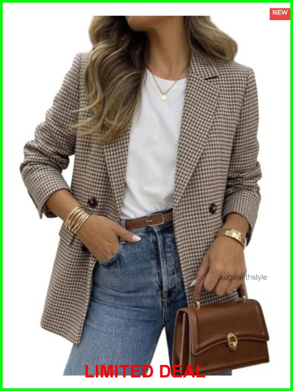 Oversized Plaid Tweed Blazer Boyfriend Jacket Business Casual
